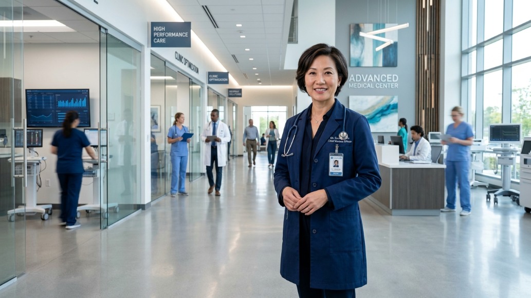 Macralytics chief clinical officer in a modern advanced medical center
